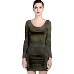 Army Green Grunge Texture Long Sleeve Bodycon Dress by SpinnyChairDesigns