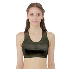 Army Green Grunge Texture Sports Bra With Border by SpinnyChairDesigns