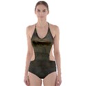 Army Green Grunge Texture Cut-Out One Piece Swimsuit View1