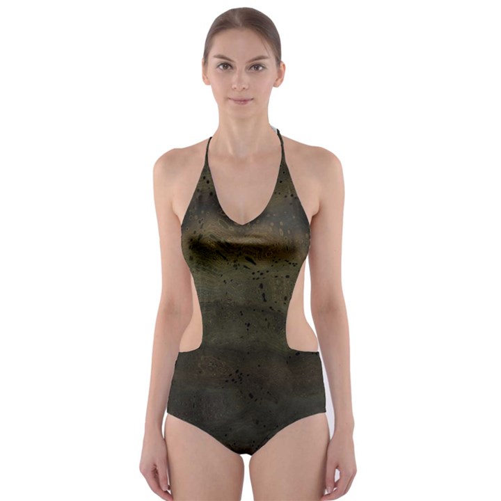 Army Green Grunge Texture Cut-Out One Piece Swimsuit