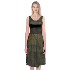 Army Green Grunge Texture Midi Sleeveless Dress by SpinnyChairDesigns