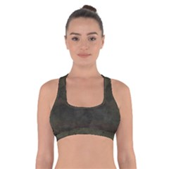 Army Green Grunge Texture Cross Back Sports Bra by SpinnyChairDesigns