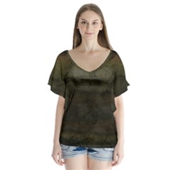 Army Green Grunge Texture V-neck Flutter Sleeve Top by SpinnyChairDesigns