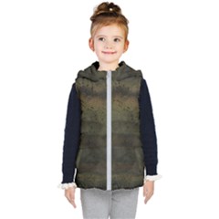 Army Green Grunge Texture Kids  Hooded Puffer Vest by SpinnyChairDesigns