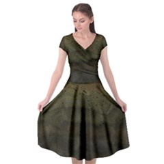 Army Green Grunge Texture Cap Sleeve Wrap Front Dress