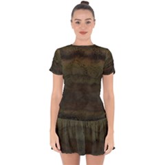 Army Green Grunge Texture Drop Hem Mini Chiffon Dress by SpinnyChairDesigns