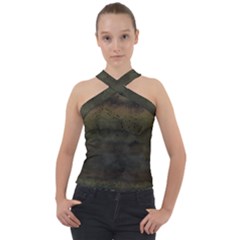 Army Green Grunge Texture Cross Neck Velour Top by SpinnyChairDesigns