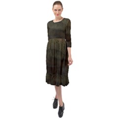 Army Green Grunge Texture Ruffle End Midi Chiffon Dress by SpinnyChairDesigns