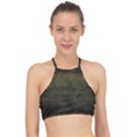 Army Green Grunge Texture Racer Front Bikini Top View1