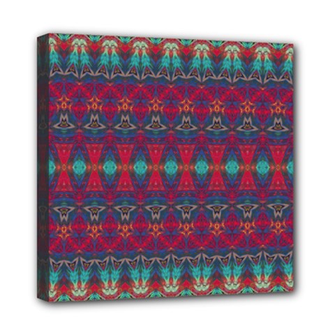 Boho Red Teal Pattern Mini Canvas 8  X 8  (stretched) by SpinnyChairDesigns