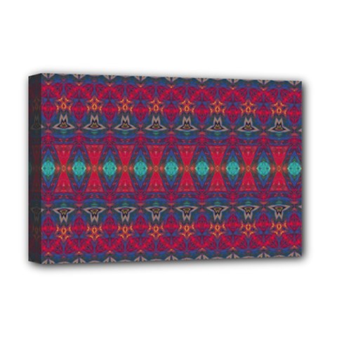 Boho Red Teal Pattern Deluxe Canvas 18  X 12  (stretched) by SpinnyChairDesigns