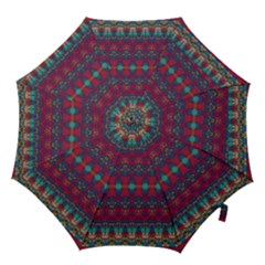 Boho Red Teal Pattern Hook Handle Umbrellas (large) by SpinnyChairDesigns