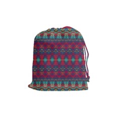 Boho Red Teal Pattern Drawstring Pouch (medium) by SpinnyChairDesigns