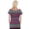 Boho Red Teal Pattern Cap Sleeve Top View2