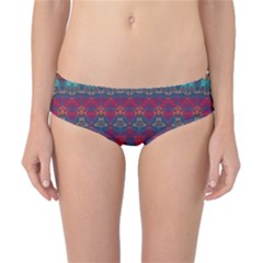 Boho Red Teal Pattern Classic Bikini Bottoms by SpinnyChairDesigns