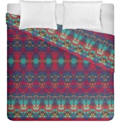 Boho Red Teal Pattern Duvet Cover Double Side (king Size) by SpinnyChairDesigns