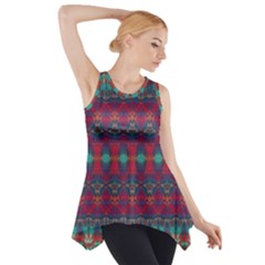 Boho Red Teal Pattern Side Drop Tank Tunic by SpinnyChairDesigns