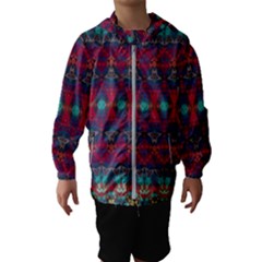 Boho Red Teal Pattern Kids  Hooded Windbreaker by SpinnyChairDesigns