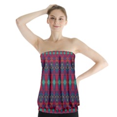 Boho Red Teal Pattern Strapless Top by SpinnyChairDesigns