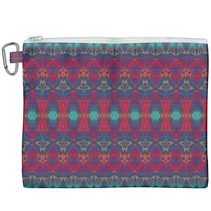 Boho Red Teal Pattern Canvas Cosmetic Bag (XXXL)