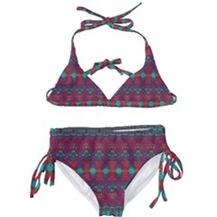 Boho Red Teal Pattern Kids  Classic Bikini Set by SpinnyChairDesigns