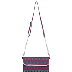 Boho Red Teal Pattern Mini Crossbody Handbag by SpinnyChairDesigns