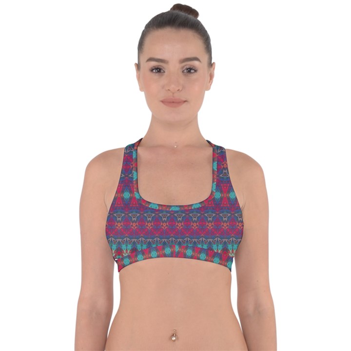 Boho Red Teal Pattern Cross Back Hipster Bikini Top 