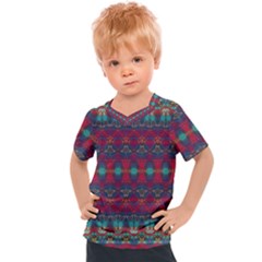 Boho Red Teal Pattern Kids  Sports Tee