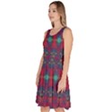 Boho Red Teal Pattern Knee Length Skater Dress With Pockets View2