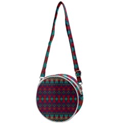 Boho Red Teal Pattern Crossbody Circle Bag by SpinnyChairDesigns