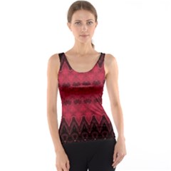 Boho Red Black Pattern Tank Top by SpinnyChairDesigns