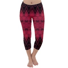 Boho Red Black Pattern Capri Winter Leggings  by SpinnyChairDesigns