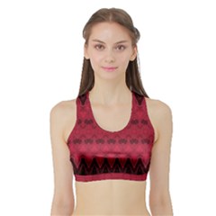 Boho Red Black Pattern Sports Bra With Border by SpinnyChairDesigns