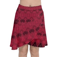 Boho Red Black Pattern Chiffon Wrap Front Skirt by SpinnyChairDesigns