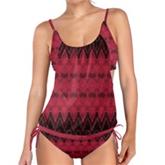 Boho Red Black Pattern Tankini Set by SpinnyChairDesigns