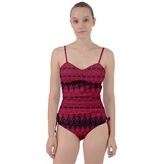 Boho Red Black Pattern Sweetheart Tankini Set by SpinnyChairDesigns