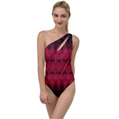 Boho Red Black Pattern To One Side Swimsuit by SpinnyChairDesigns