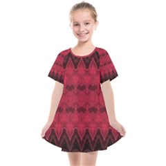 Boho Red Black Pattern Kids  Smock Dress by SpinnyChairDesigns