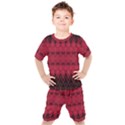 Boho Red Black Pattern Kids  Tee and Shorts Set View1