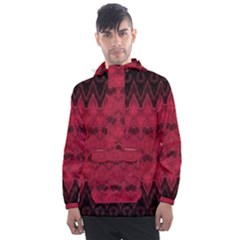 Boho Red Black Pattern Men s Front Pocket Pullover Windbreaker by SpinnyChairDesigns