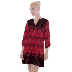 Boho Red Black Pattern Open Neck Shift Dress