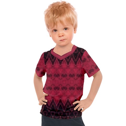 Boho Red Black Pattern Kids  Sports Tee by SpinnyChairDesigns