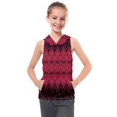 Boho Red Black Pattern Kids  Sleeveless Hoodie by SpinnyChairDesigns