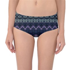 Boho Navy Teal Violet Stripes Mid-waist Bikini Bottoms by SpinnyChairDesigns