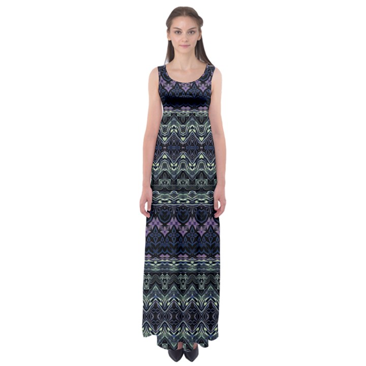 Boho Navy Teal Violet Stripes Empire Waist Maxi Dress