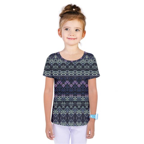 Boho Navy Teal Violet Stripes Kids  One Piece Tee by SpinnyChairDesigns