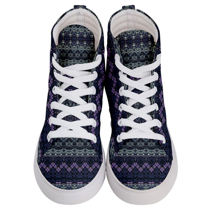 Boho Navy Teal Violet Stripes Men s Hi-Top Skate Sneakers