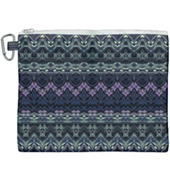 Boho Navy Teal Violet Stripes Canvas Cosmetic Bag (xxxl) by SpinnyChairDesigns