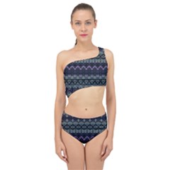 Boho Navy Teal Violet Stripes Spliced Up Two Piece Swimsuit by SpinnyChairDesigns