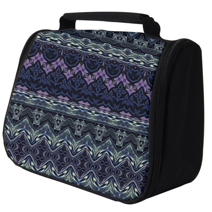 Boho Navy Teal Violet Stripes Full Print Travel Pouch (Big)